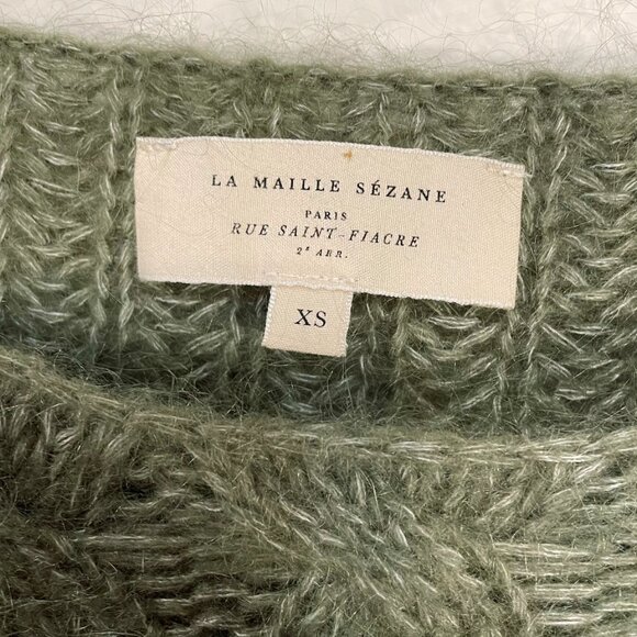 EUC Sezane Jules Cable Knit Mohair Wool Sweater Olive Green XS - Picture 6 of 8